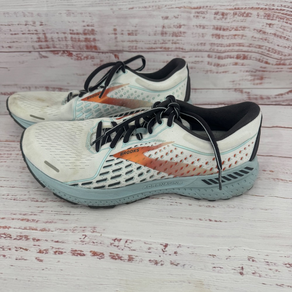 Brooks Adrenaline GTS 21 Womens Size 9 Wide Running Shoes White Blue Sneakers